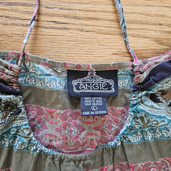Angie Size L Boho Mini Halter Dress (OR Skirt!) Multicolor Made in India Sequin - Picture 3 of 7
